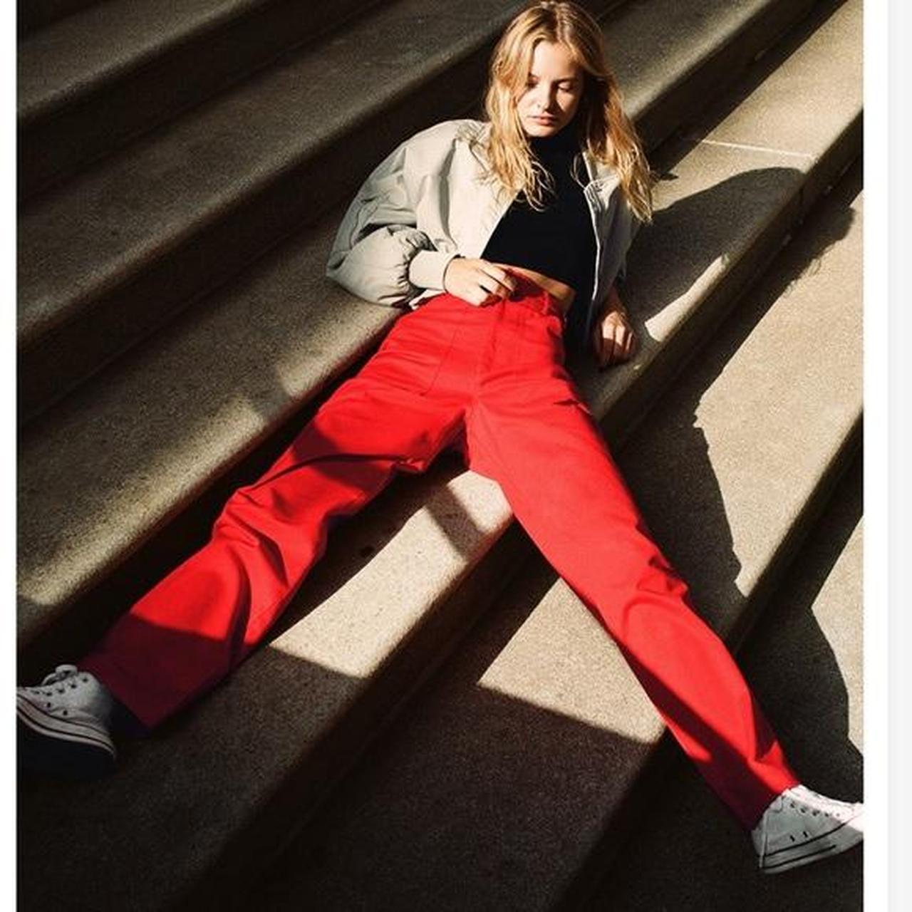 zara red cargo pants! never worn with tags attached.... Depop