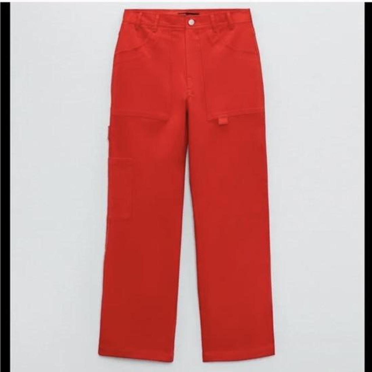 zara red cargo pants! never worn with tags attached.... Depop