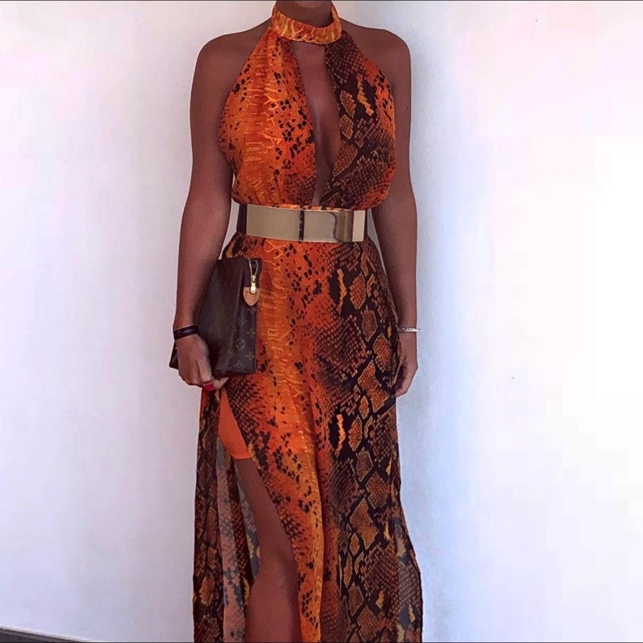 Leala orange snake on sale print maxi dress