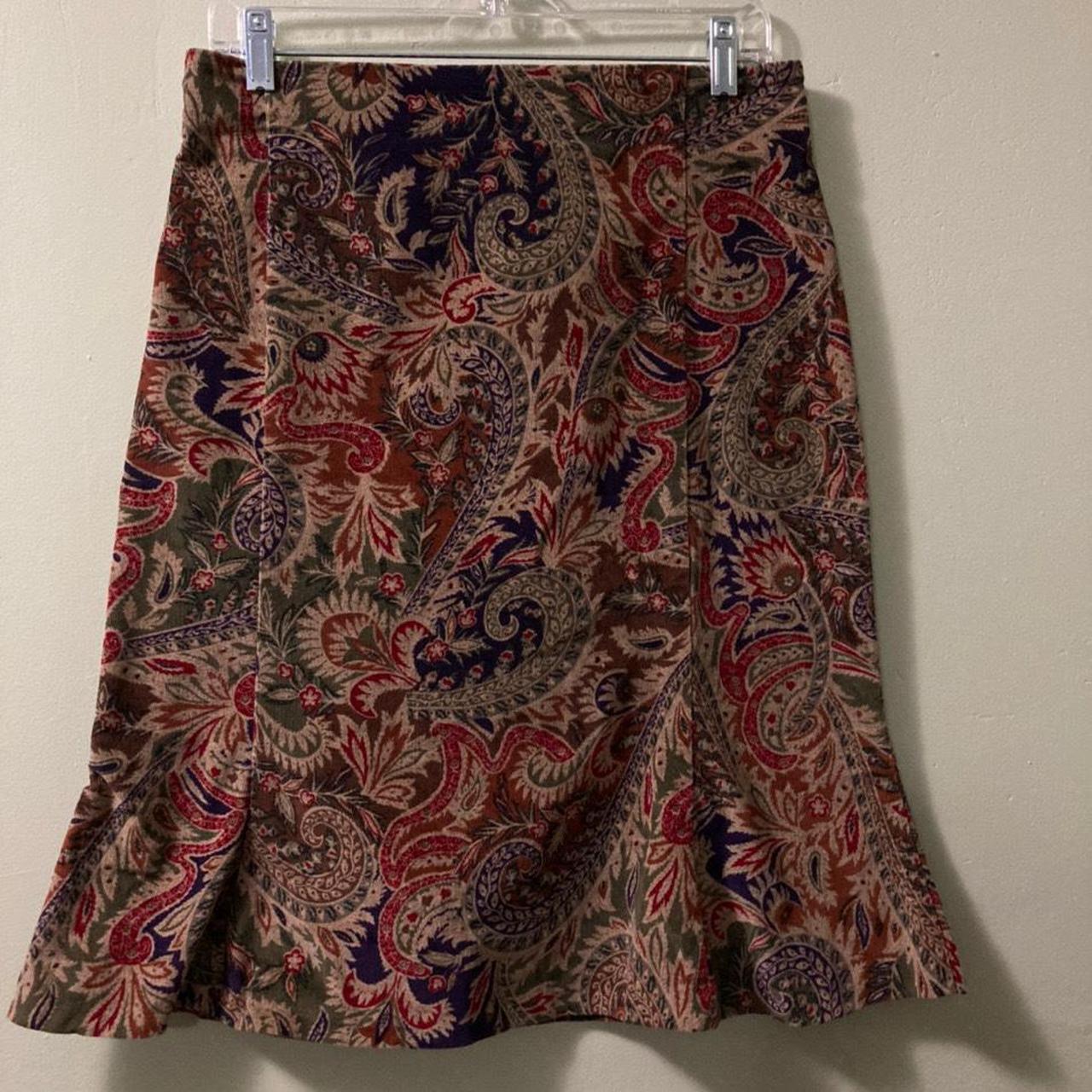 Vintage MIDI Corduroy Skirt in Paisley print with... - Depop