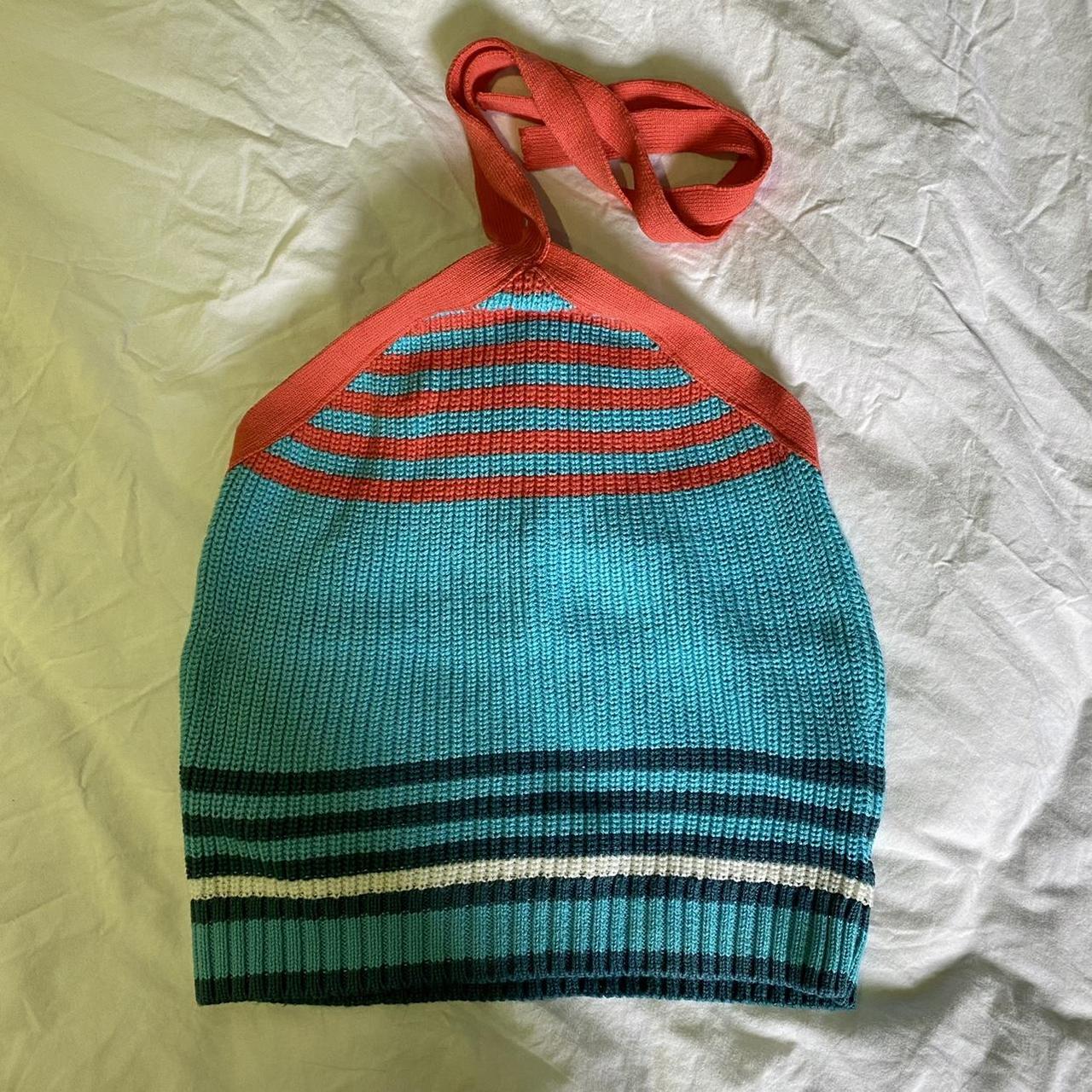 Zara knit halter neck top with red, blue white... Depop