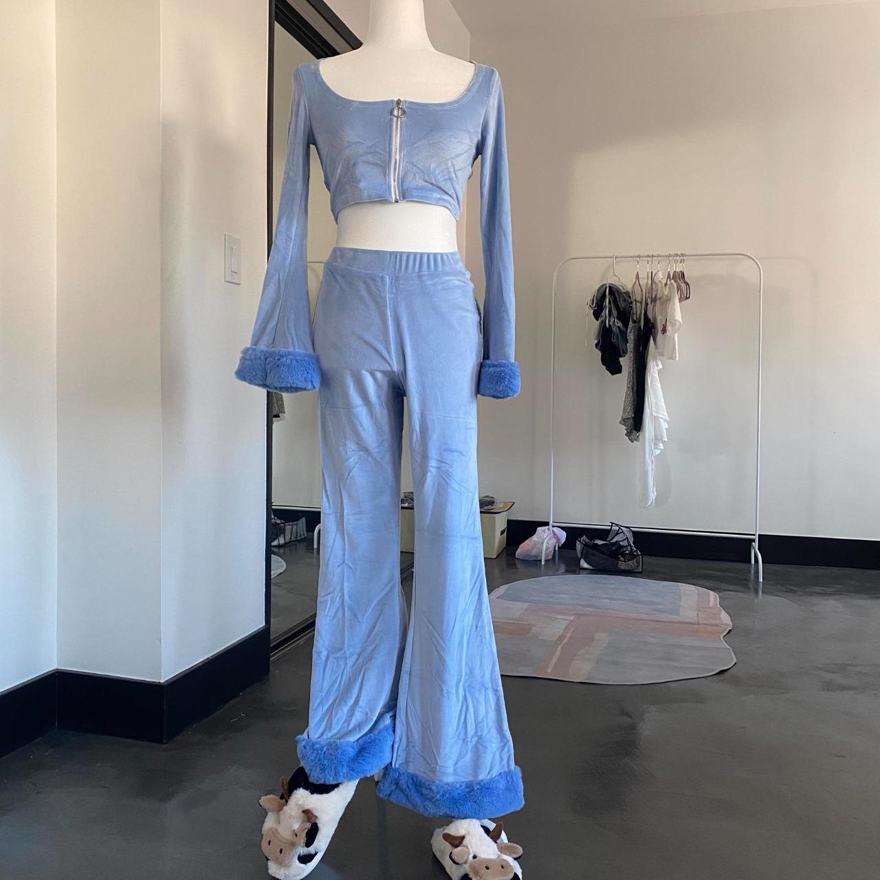 Y2K Heart Baby Blue Hoodie and Pants Set Has a... Depop