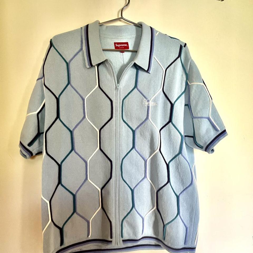 Supreme Hex Zip Up Polo Shirt blue - Depop