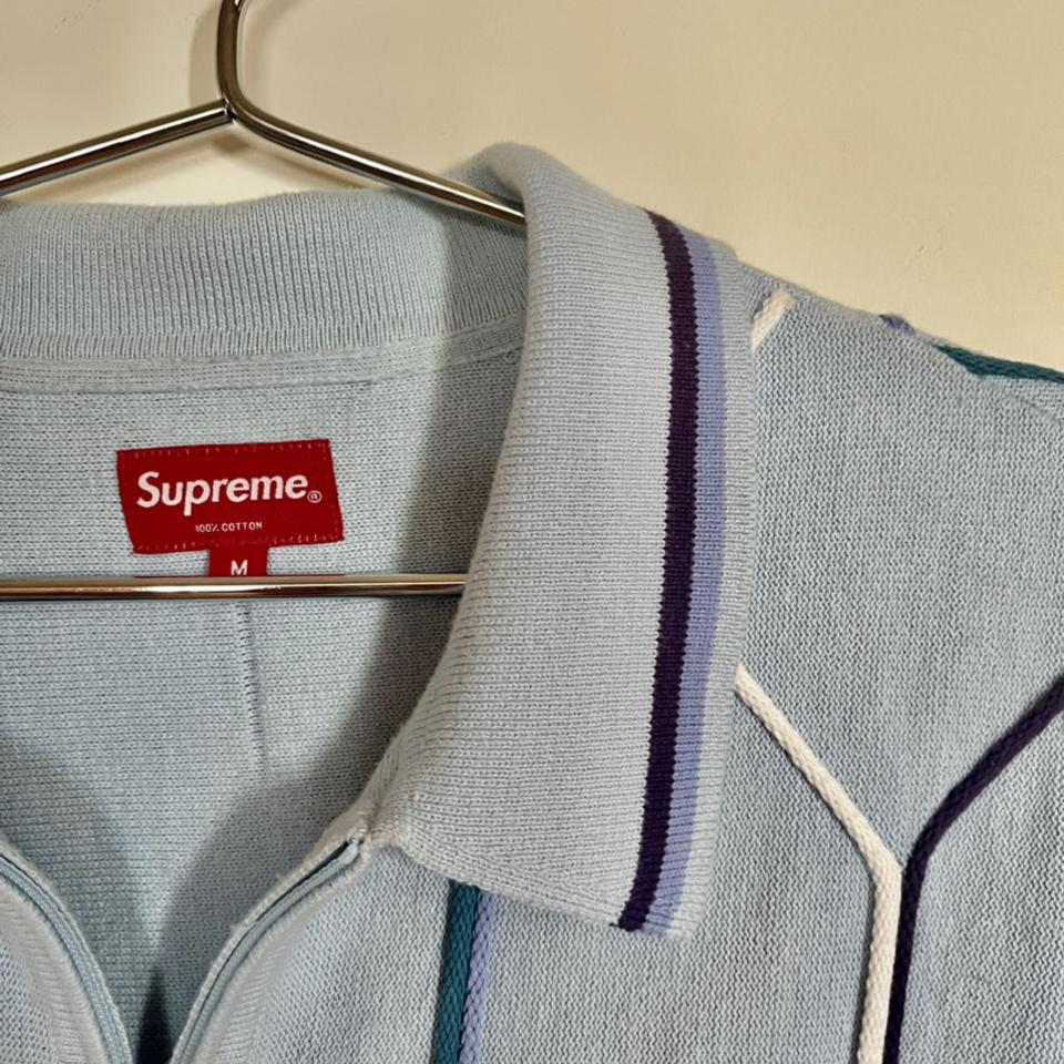 Supreme Hex Zip Up Polo Shirt blue - Depop