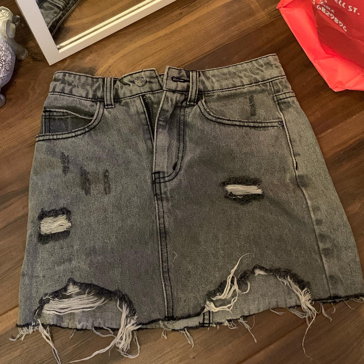 Selling this grey ripped denim skirt worn once UK. Depop