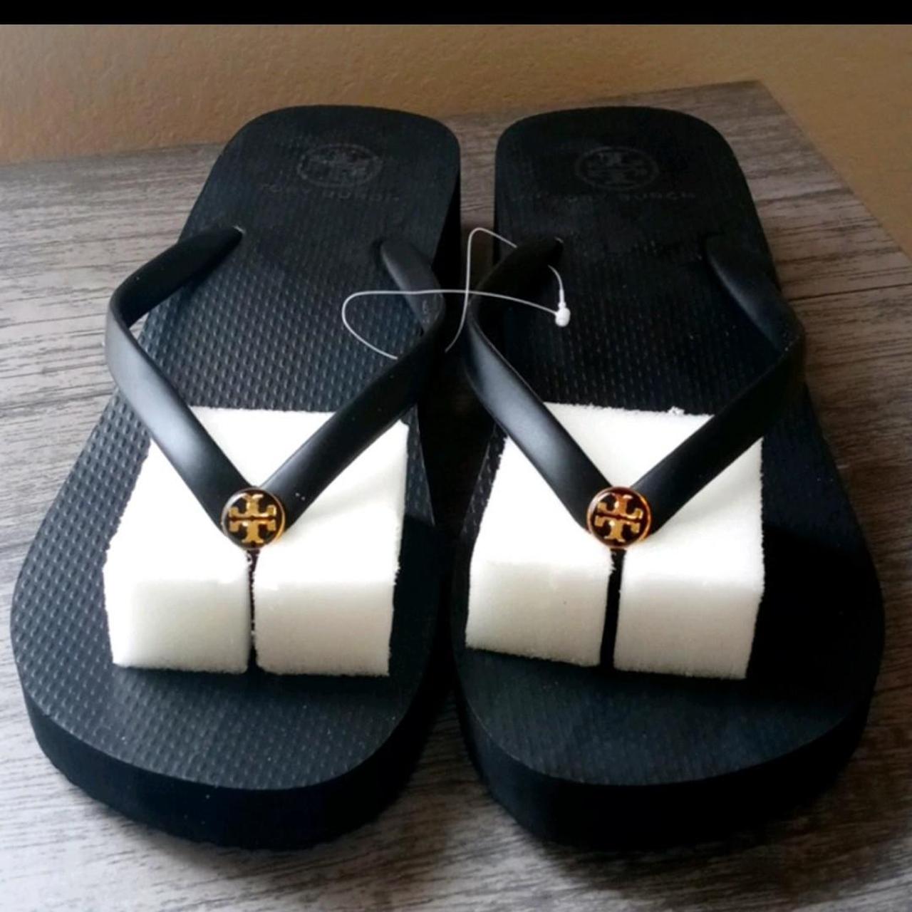 Tory burch black wedge flip flops sale