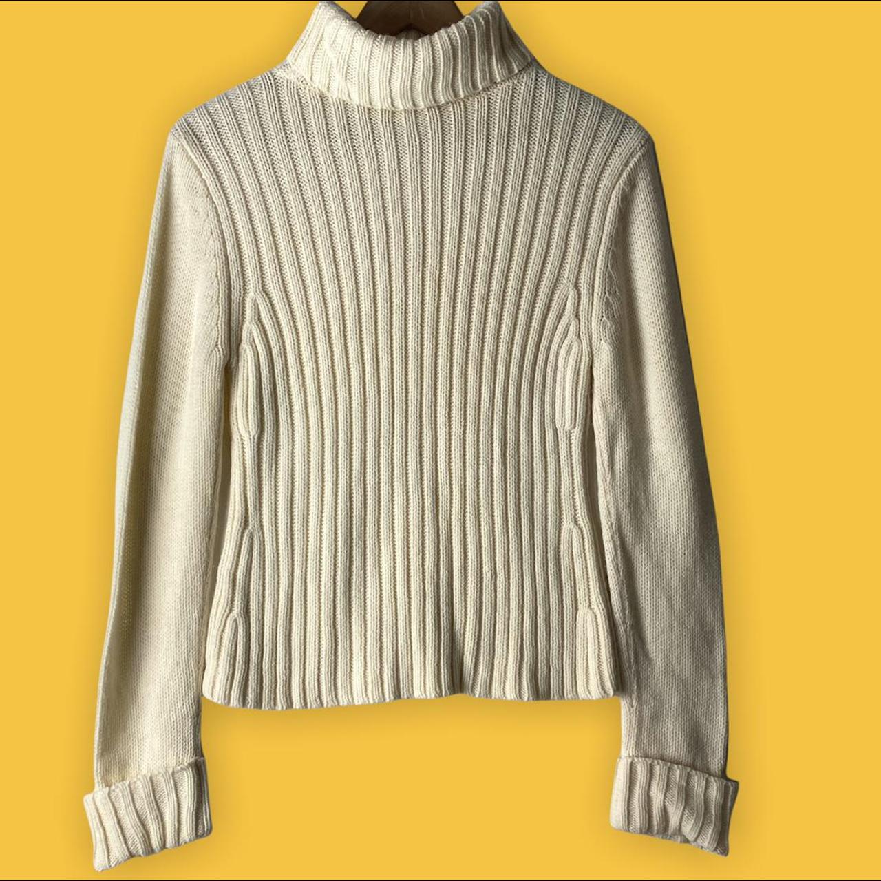 Vintage Turtle Neck Ribbed Cream Wool Sweater Depop