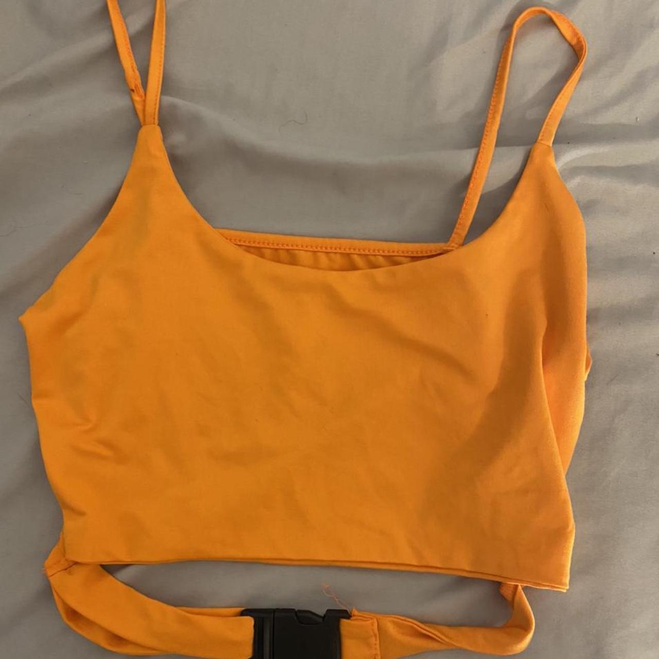 Orange rave top with buckle clip - Depop