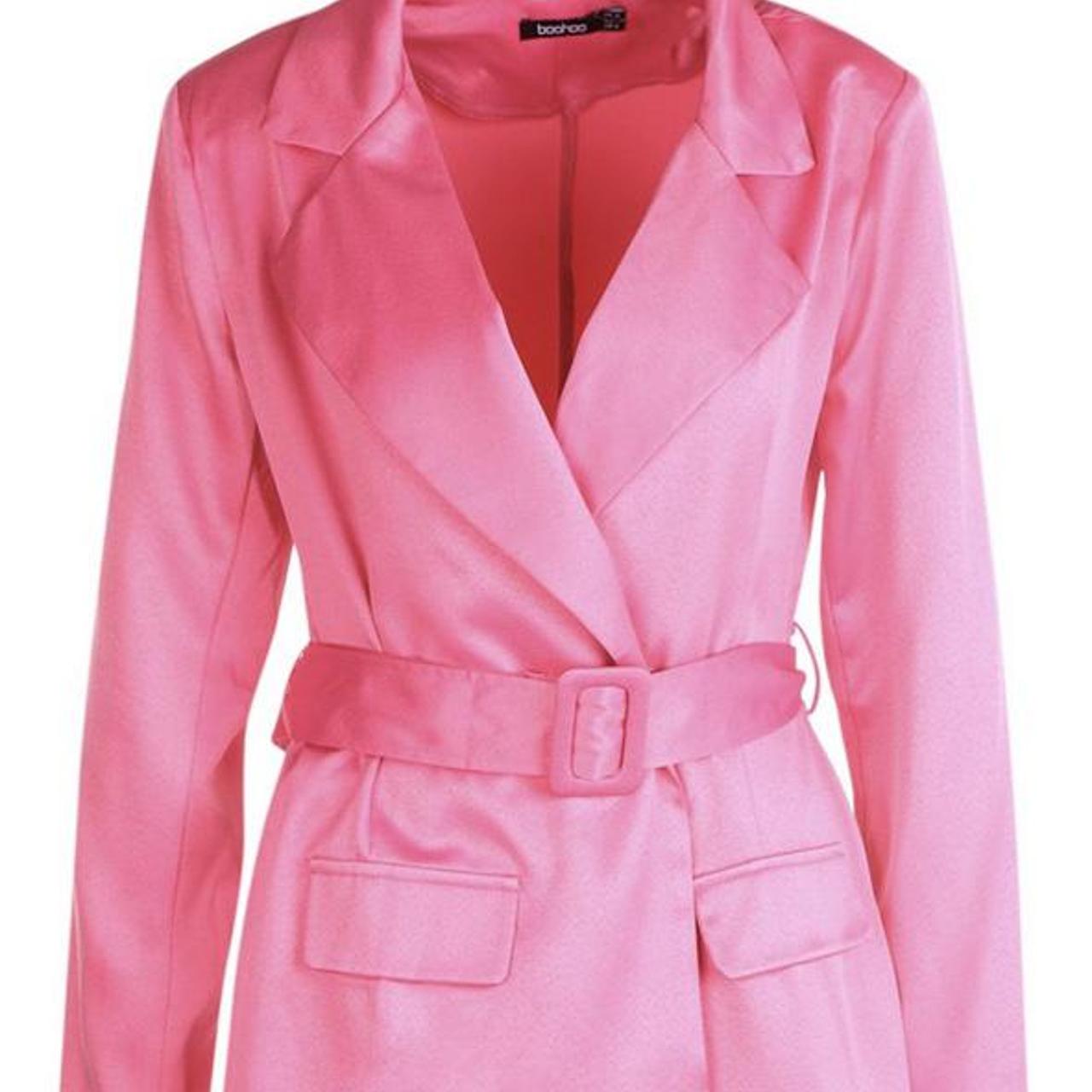 Boohoo pink satin belted blazer playsuit 💗 U.K. size... - Depop