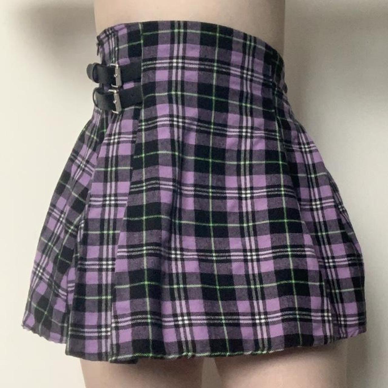 Shein plaid pleated mini skirt with buckle... - Depop