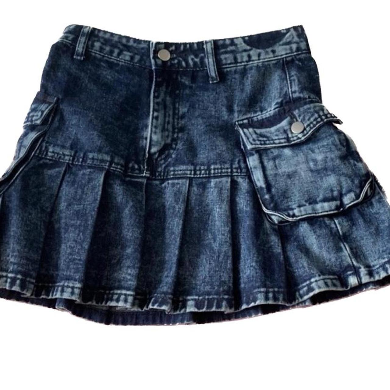 Unbranded Y2K pleated denim look mini skirt! Only... - Depop
