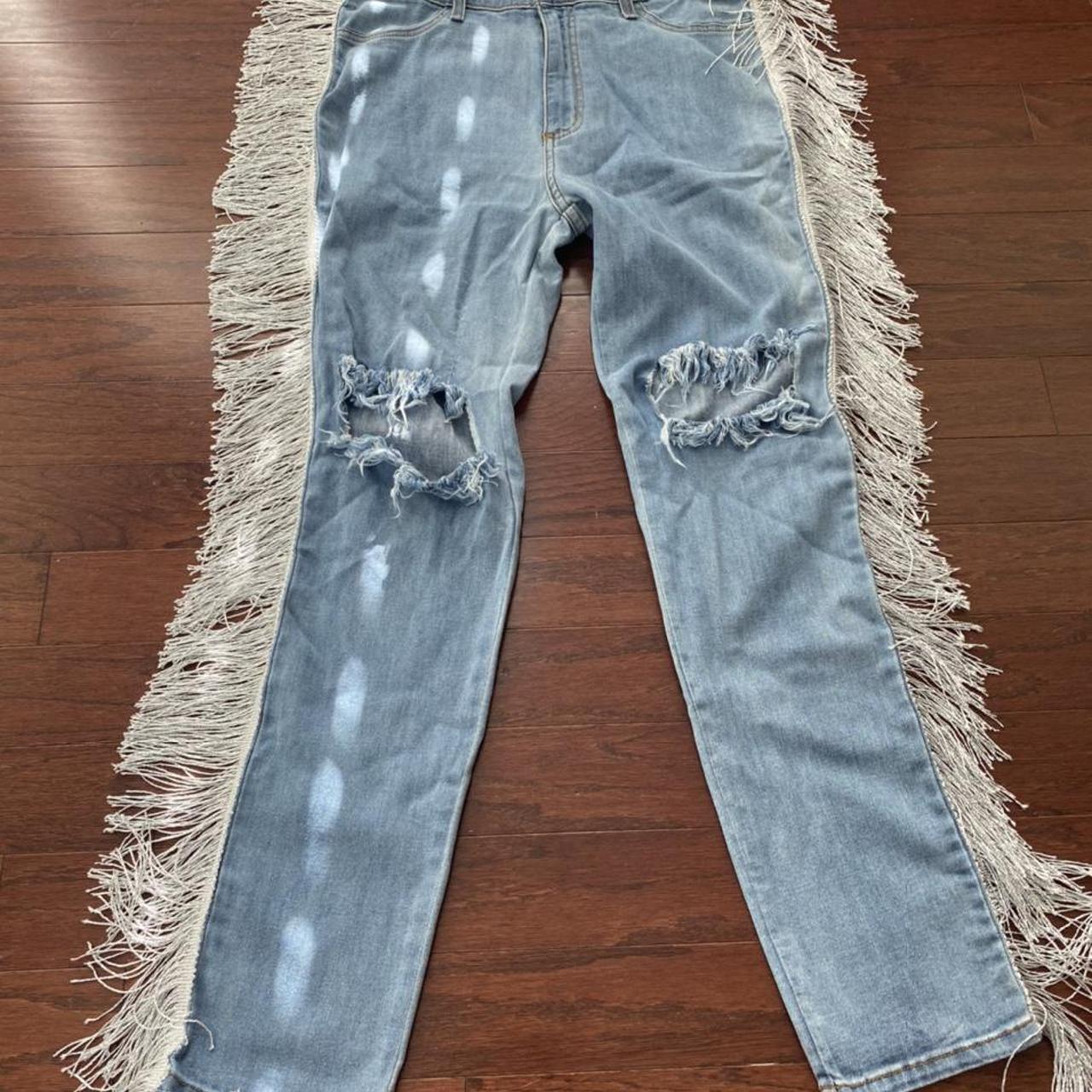 【正規品】STARTEXCEEDEND - y2k fringe denim Fashion Nova Distressed jeans with silver fringe. | Depop