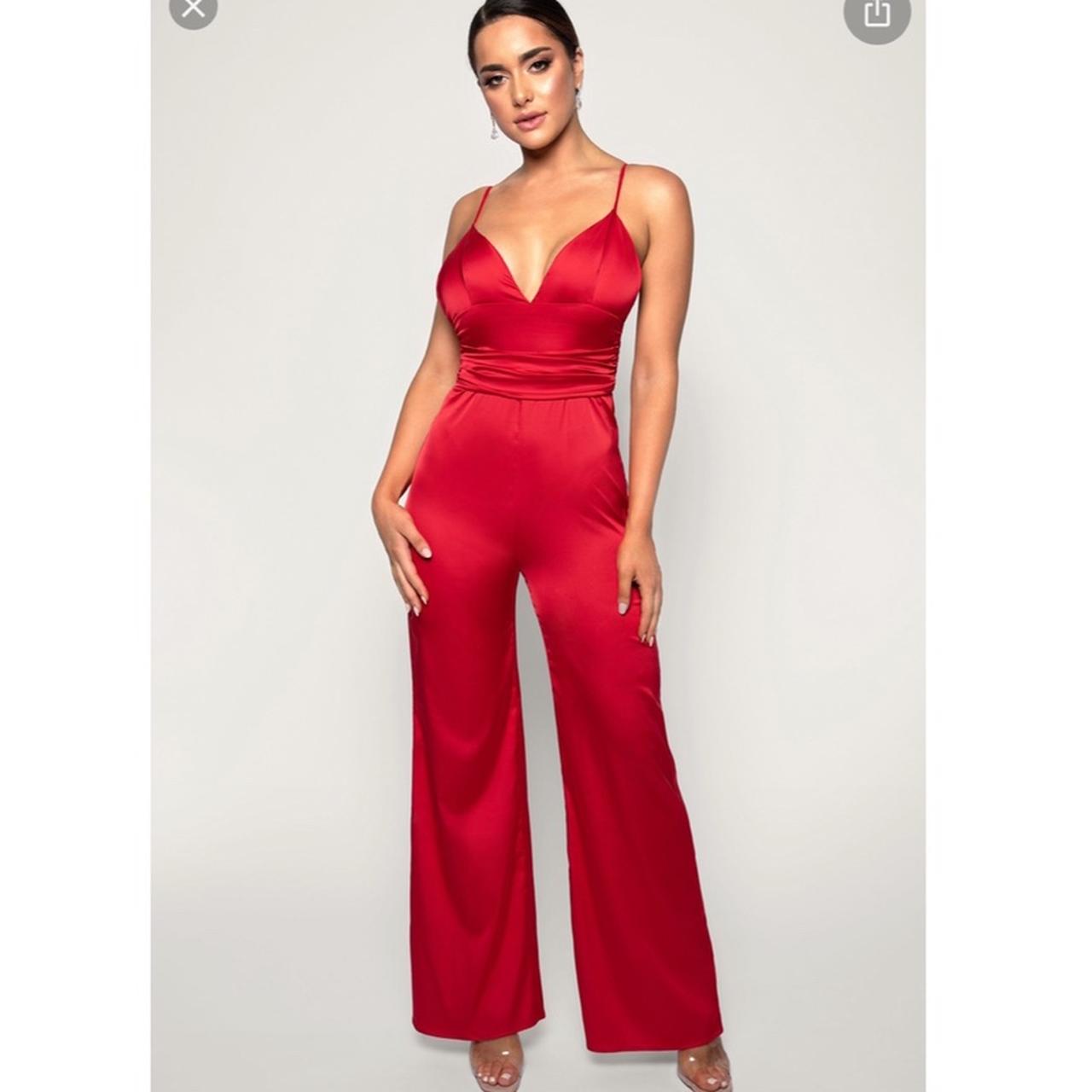 MESHKI RED SATIN JUMPSUIT brand new brought for 74