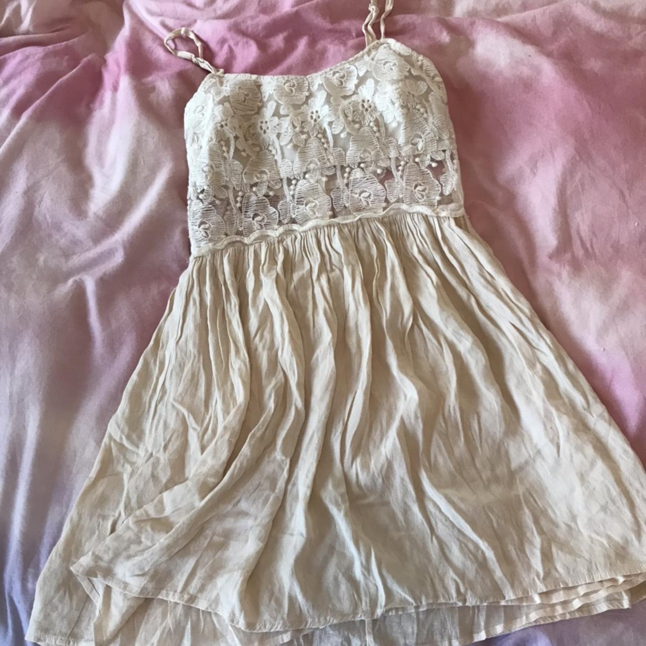 Women's Cream and White Dress | Depop