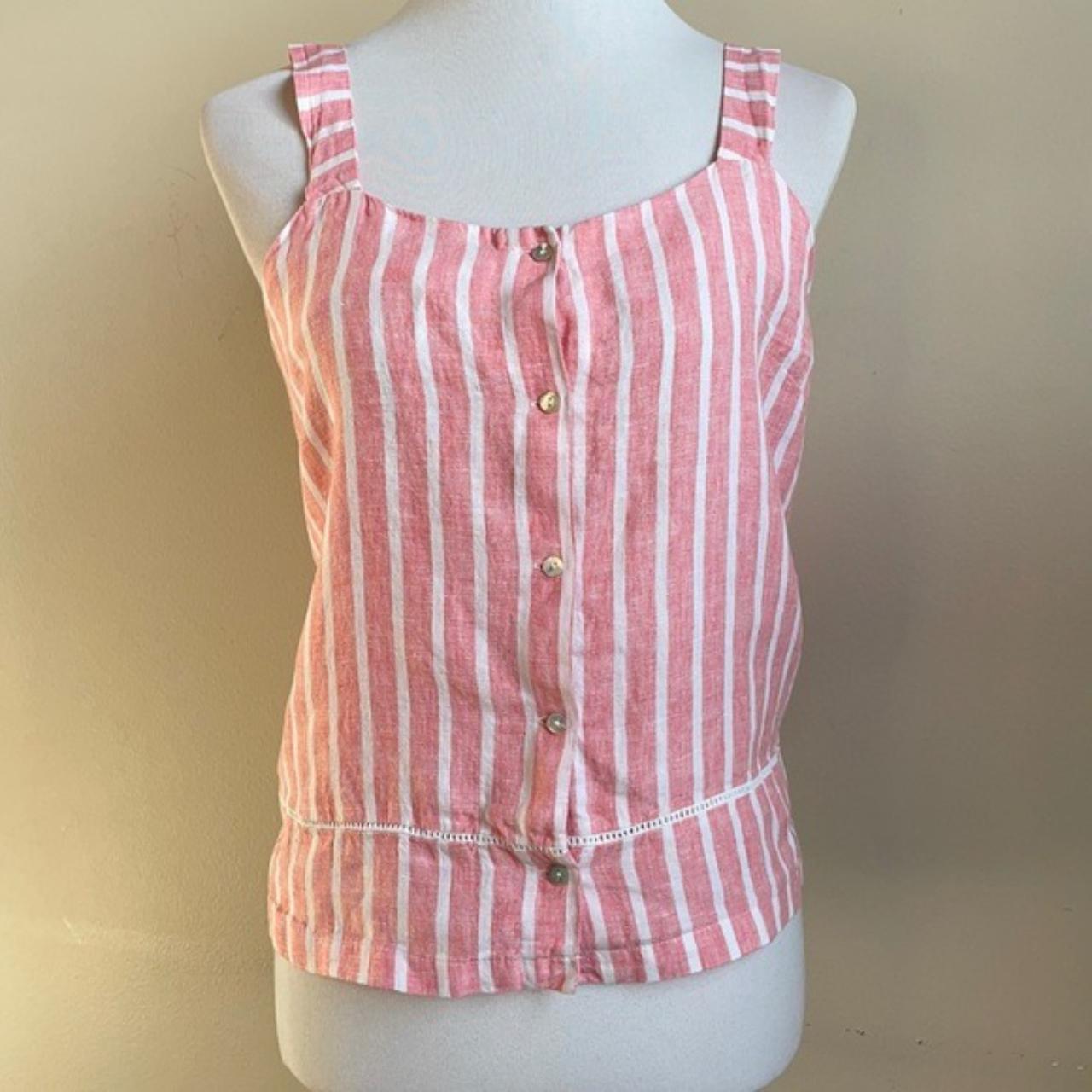Pink and white striped 100% Linen tank top with... - Depop