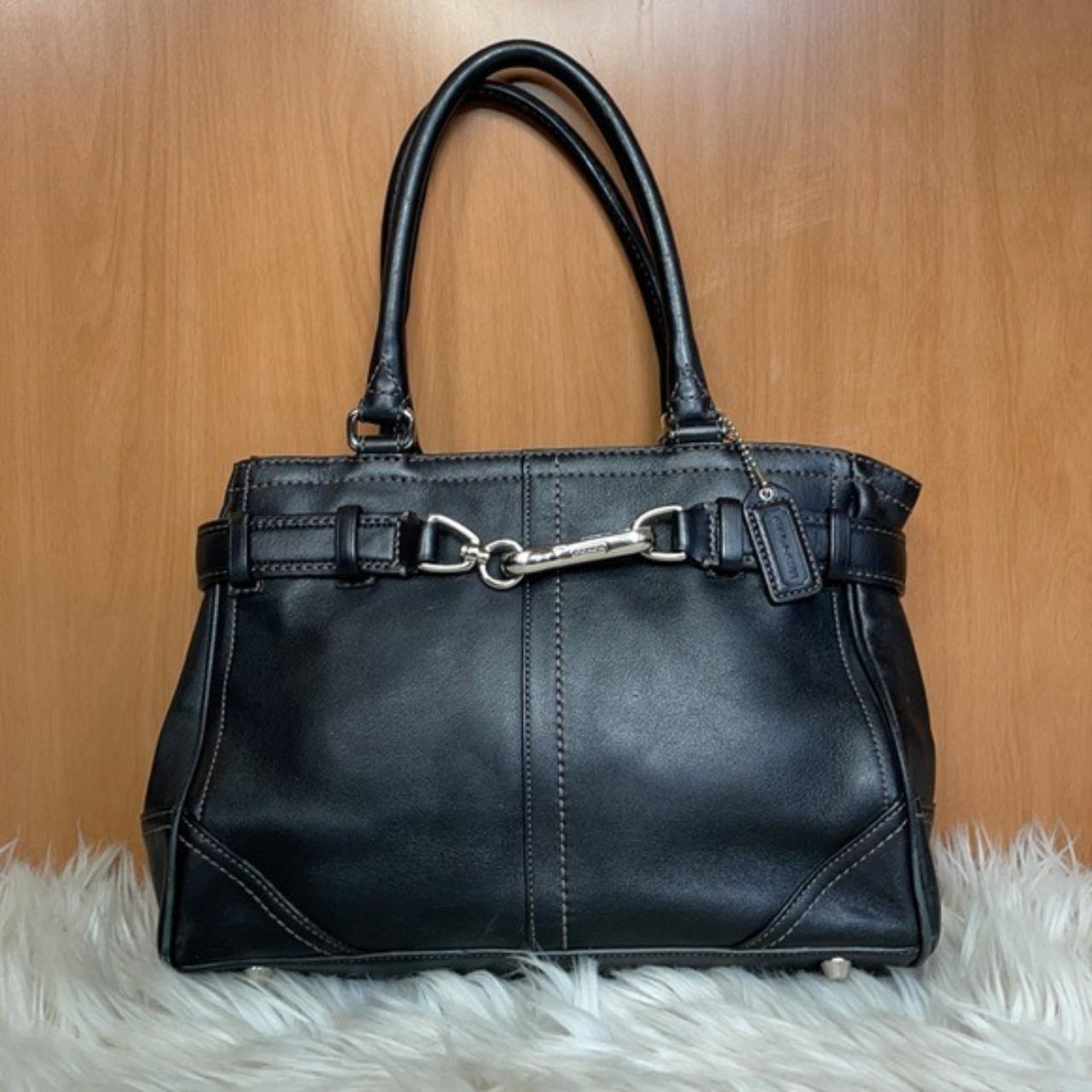 Black leather shoulder bag with silver hard wear and... - Depop
