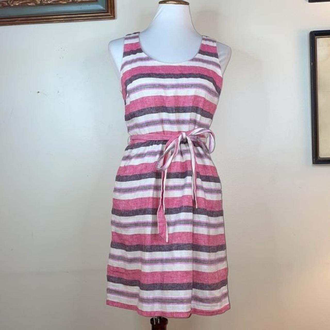 Multicolored striped linen dress with pockets on... - Depop