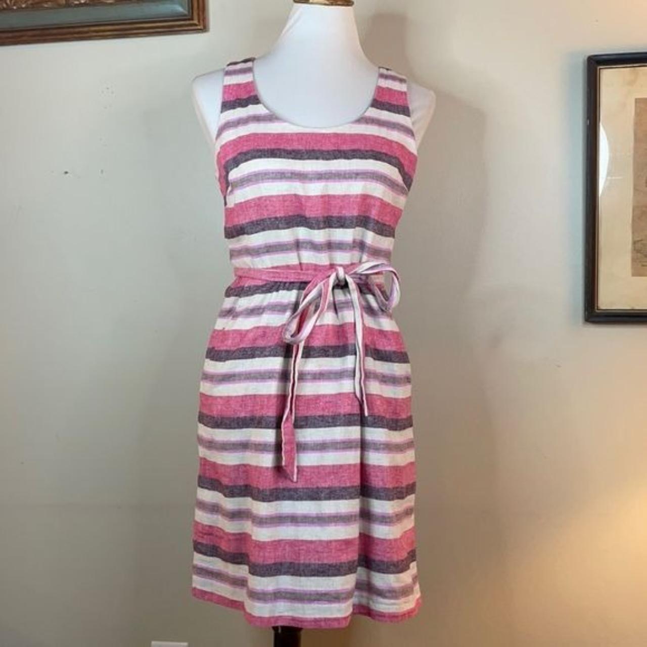 Multicolored striped linen dress with pockets on... - Depop