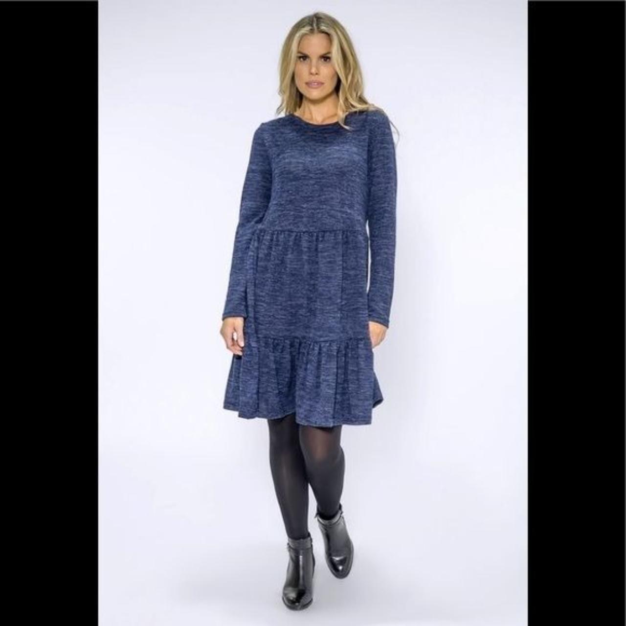 Blue, long sleeve baby doll dress with white flecks... Depop