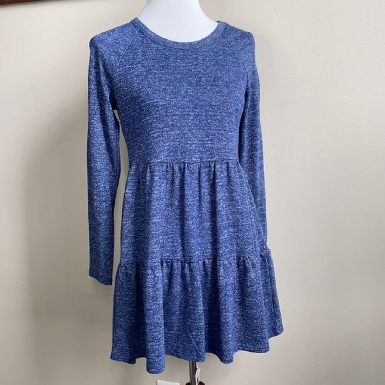 Blue, long sleeve baby doll dress with white flecks... Depop