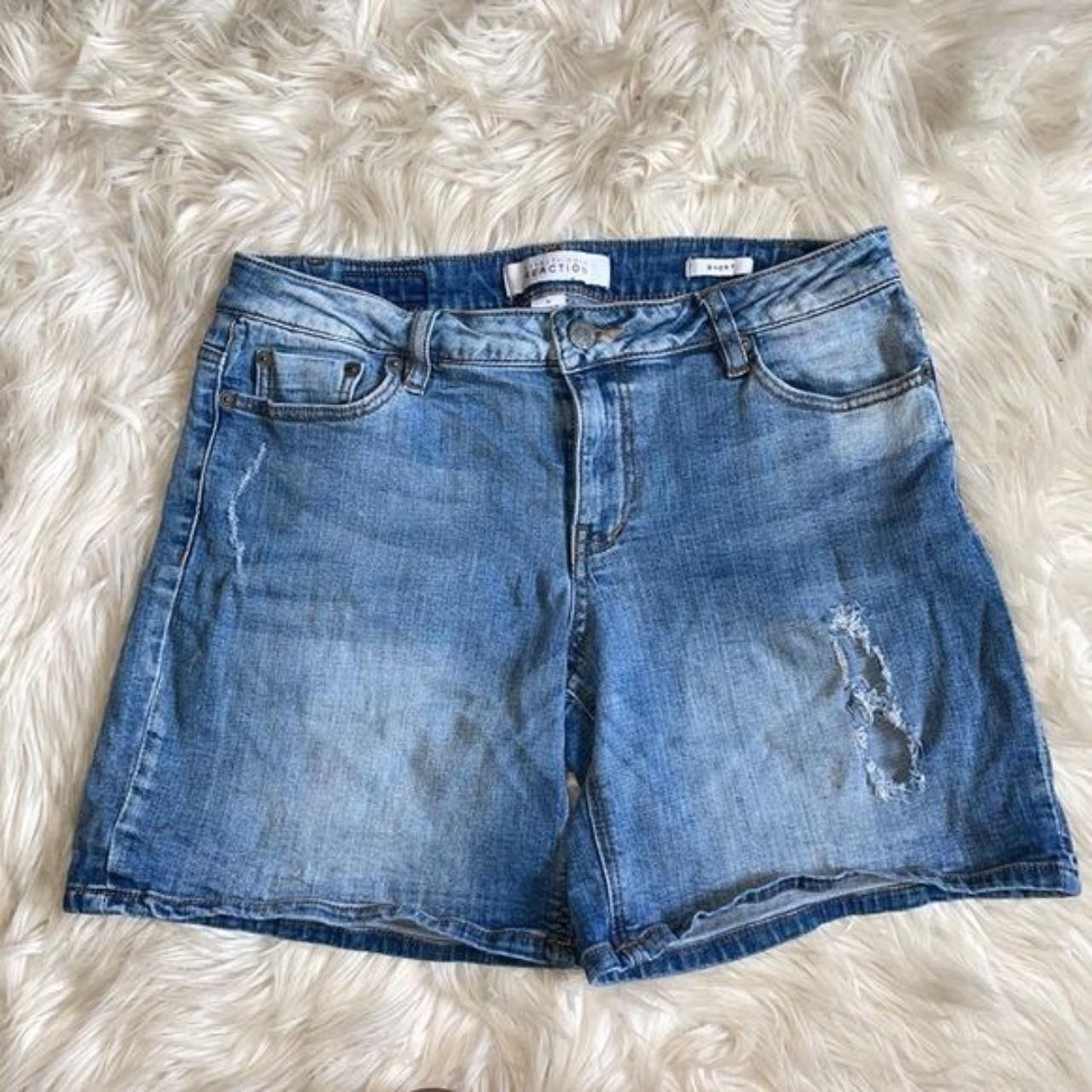 Medium to light washed denim shorts with pockets in... - Depop