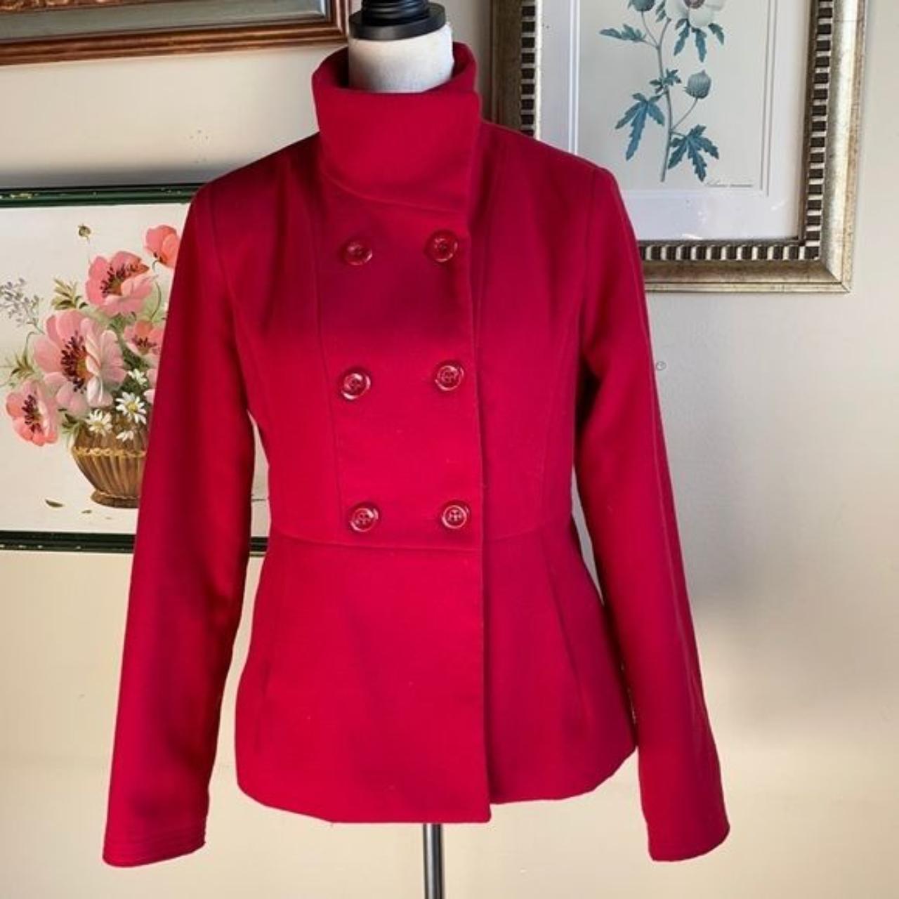Beautiful red short, double breasted peplum coat... - Depop