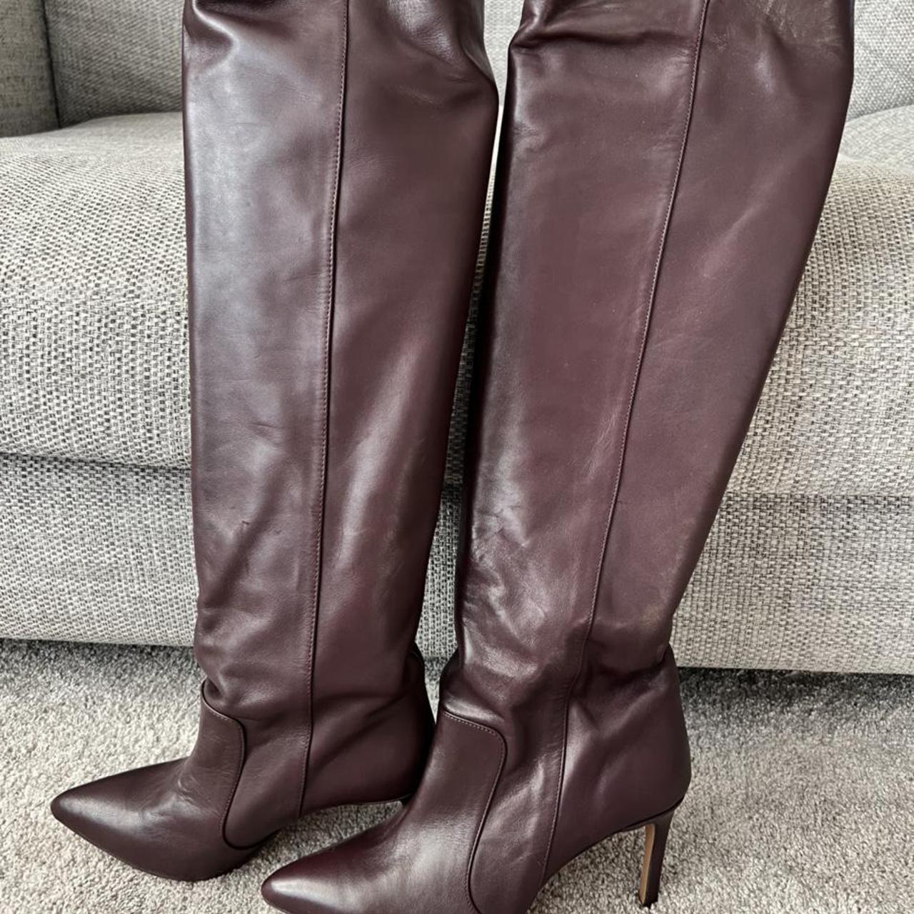 Reiss Knee High Leather Boots in Pomegranate. Brand... - Depop