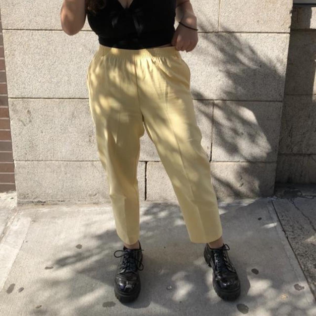 sheer yellow high waisted pants! elastic waist and... - Depop