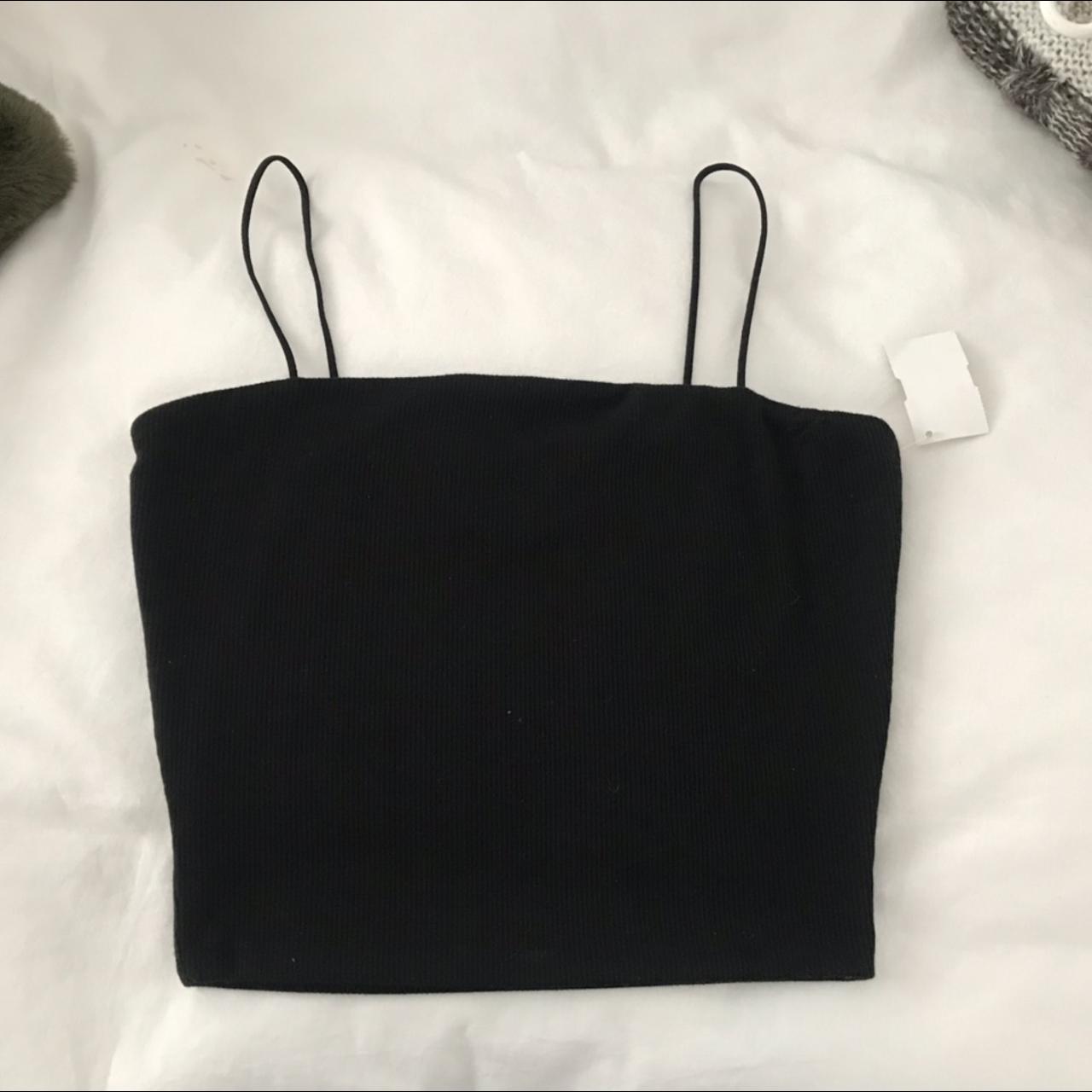 🖤 black ribbed spaghetti crop top 🖤 new with tags,... - Depop