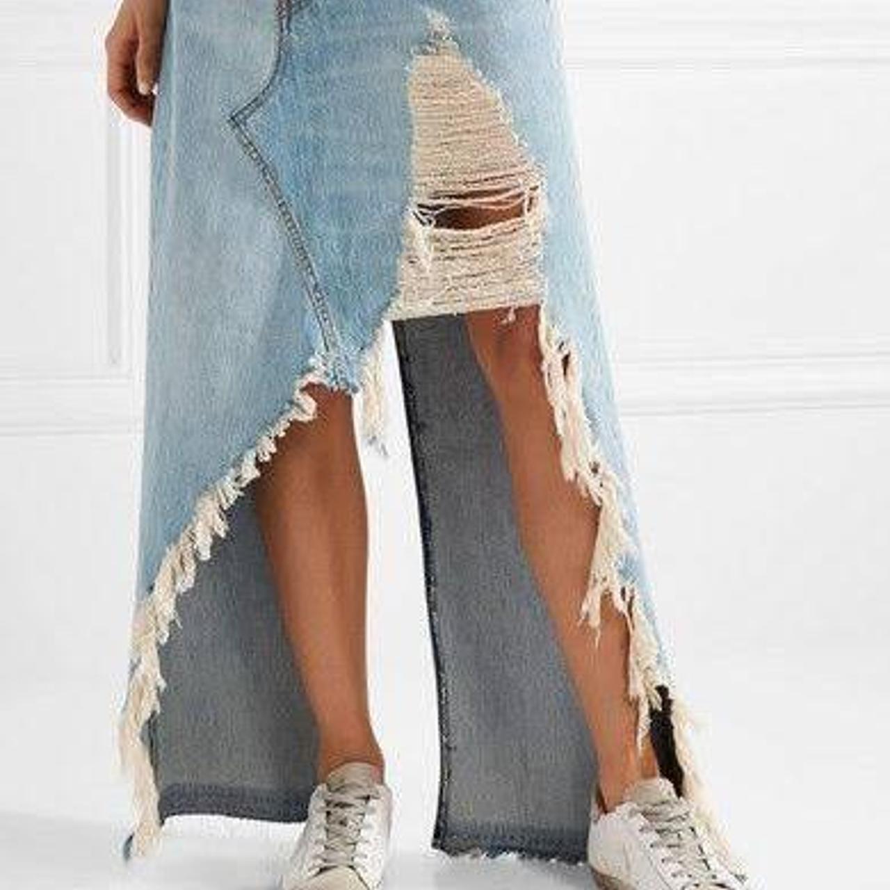 R13 Harrow distressed Denim Maxi Skirt Condition Depop