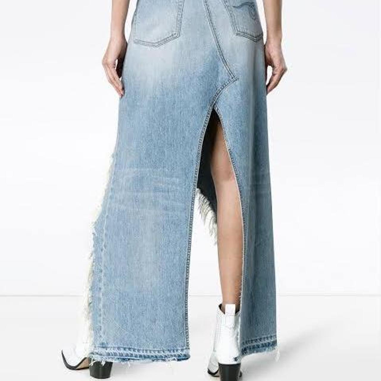 R13 Harrow distressed Denim Maxi Skirt Condition Depop