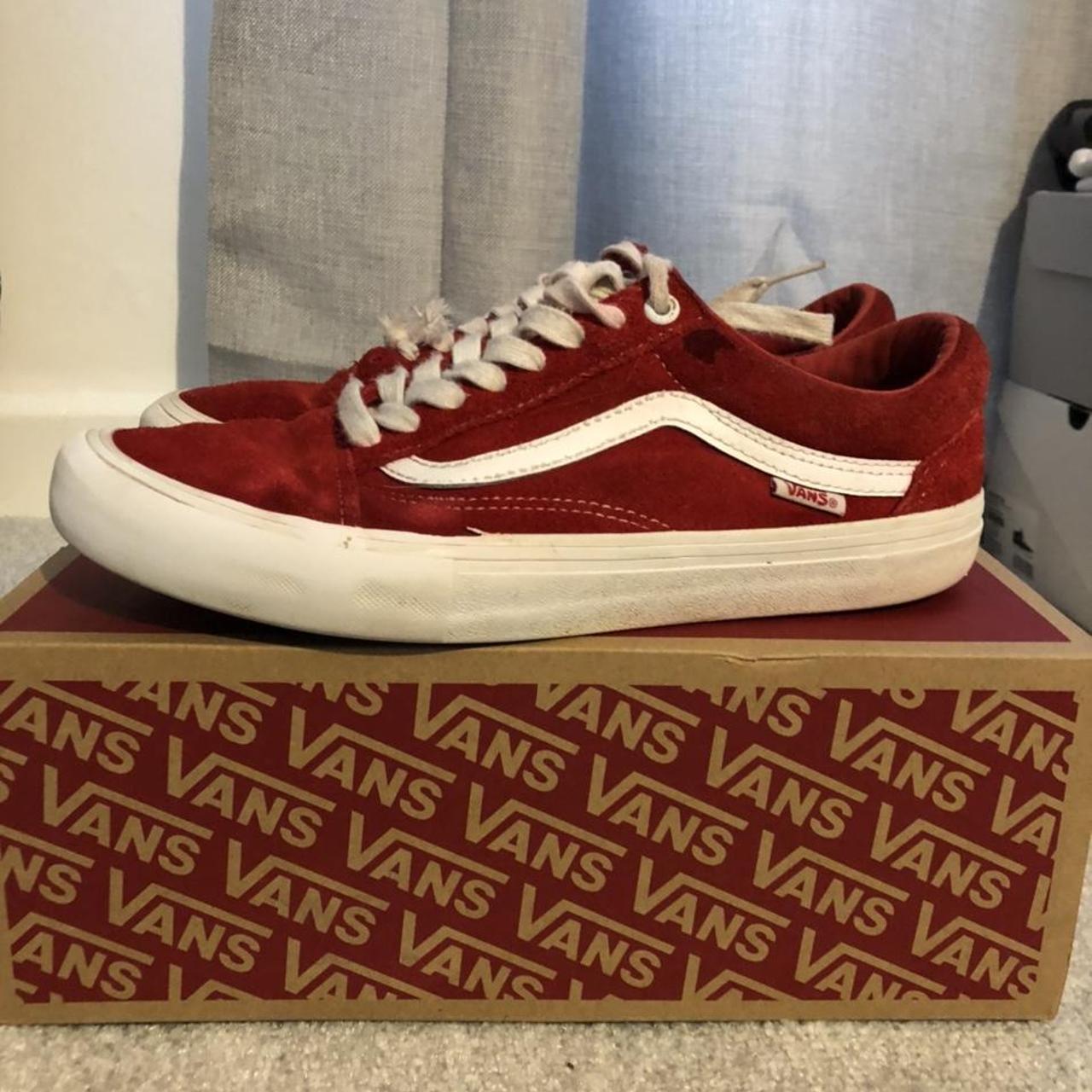 Vans old school pro red uk7 Good condition Skated a... - Depop