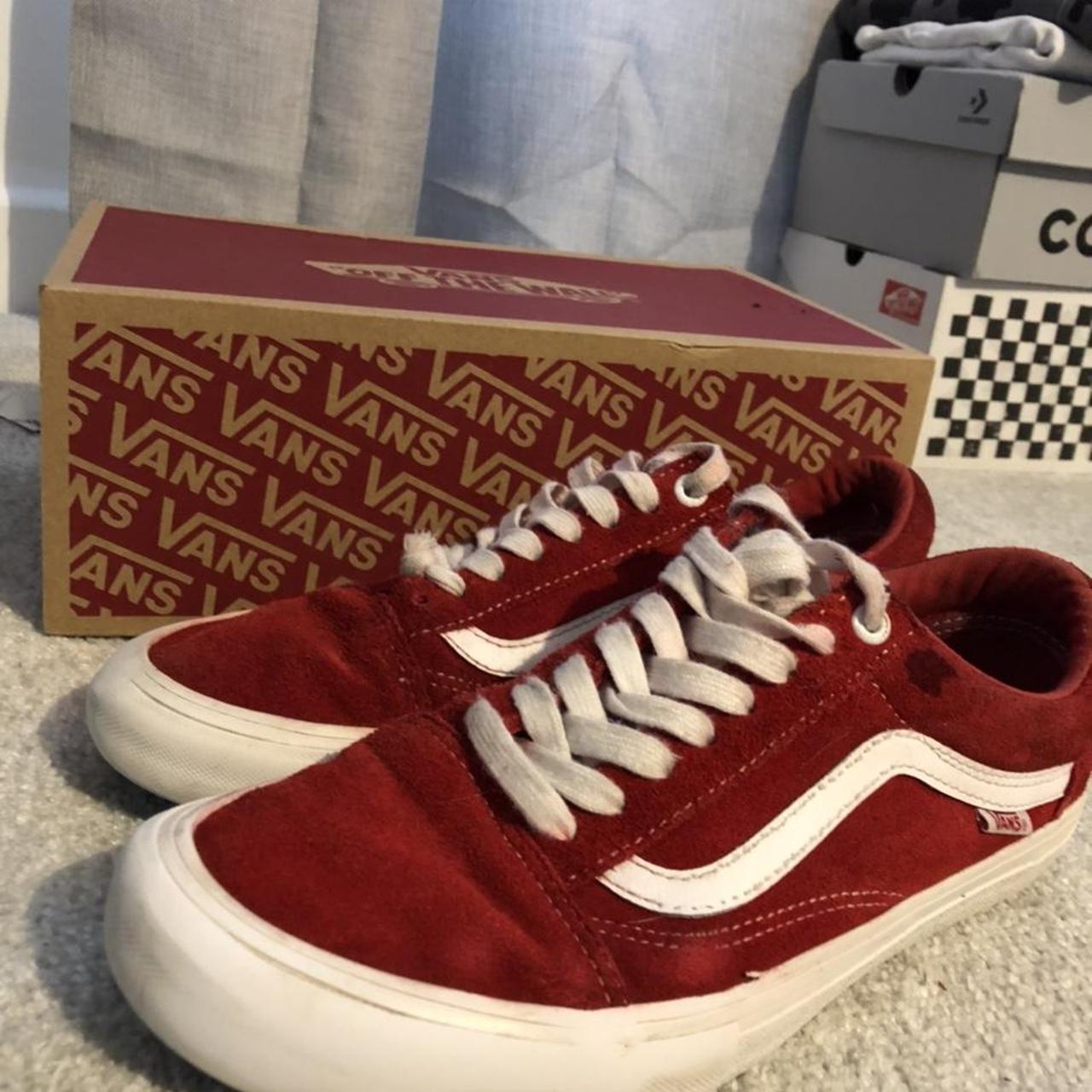 Vans old school pro red uk7 Good condition Skated a... - Depop