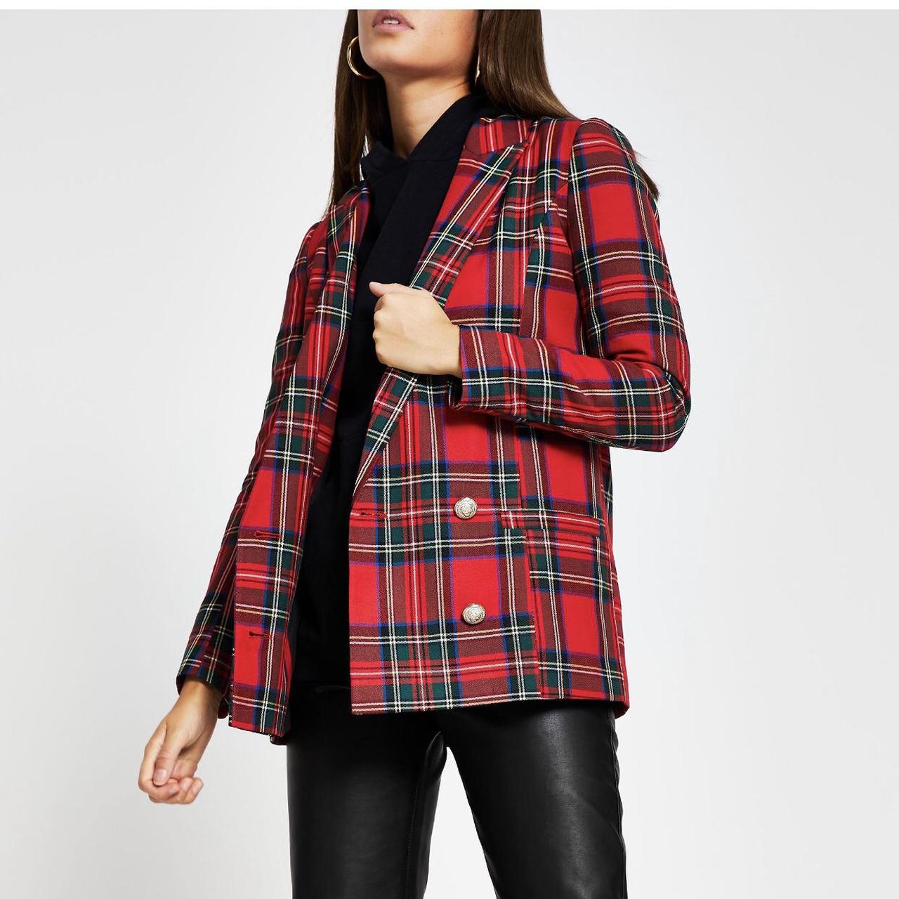 River island red 2025 tartan coat