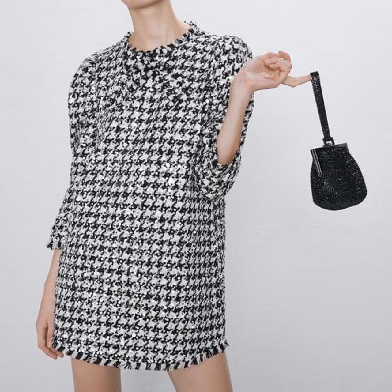 zara houndstooth sequin dress