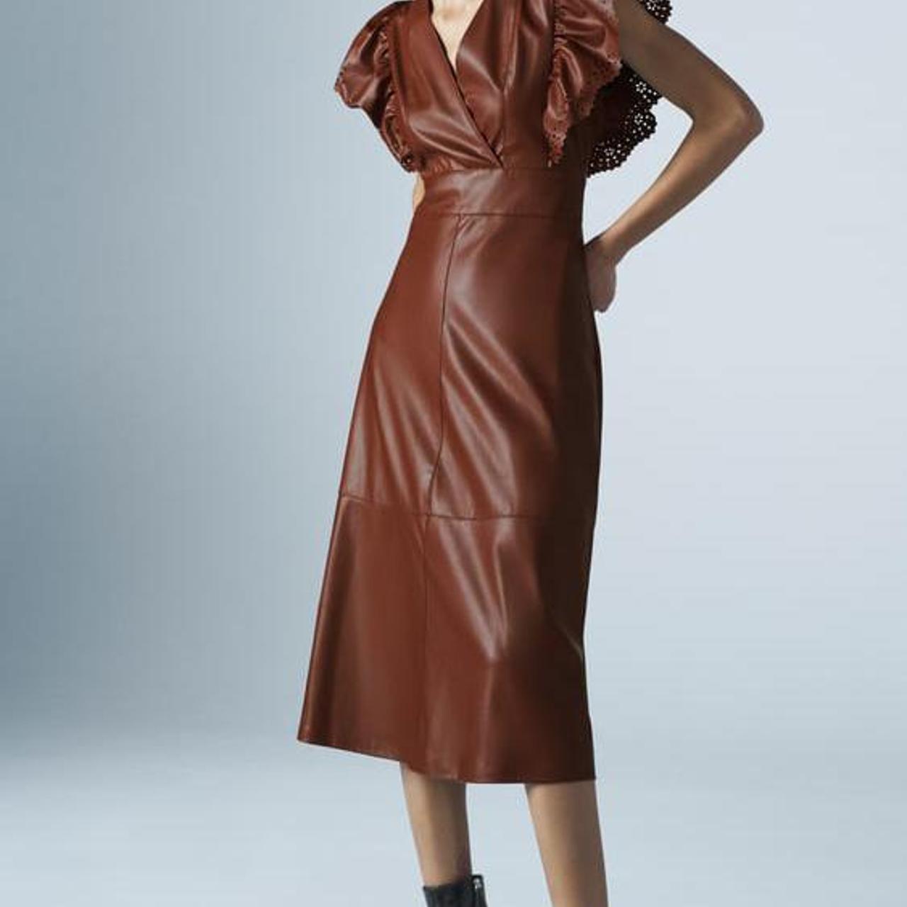 Zara brown faux leather midi dress