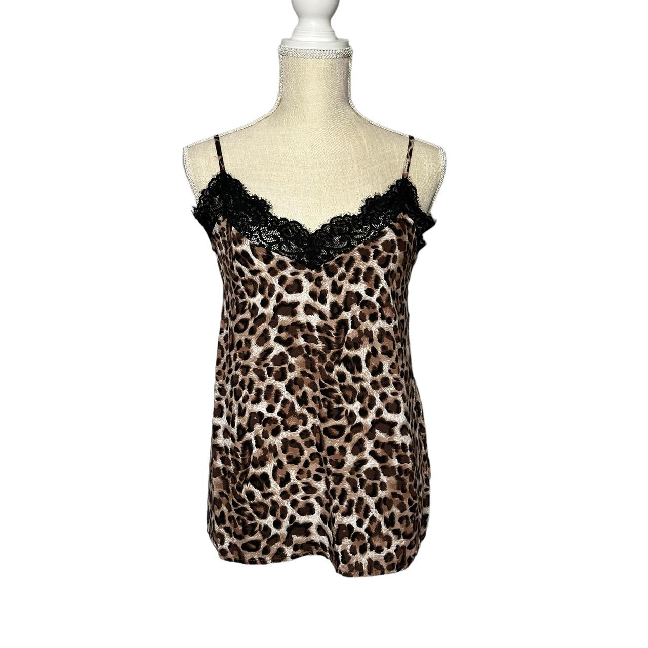 Jodifl Animal Print Spaghetti Strap Lace Trim Tank... - Depop