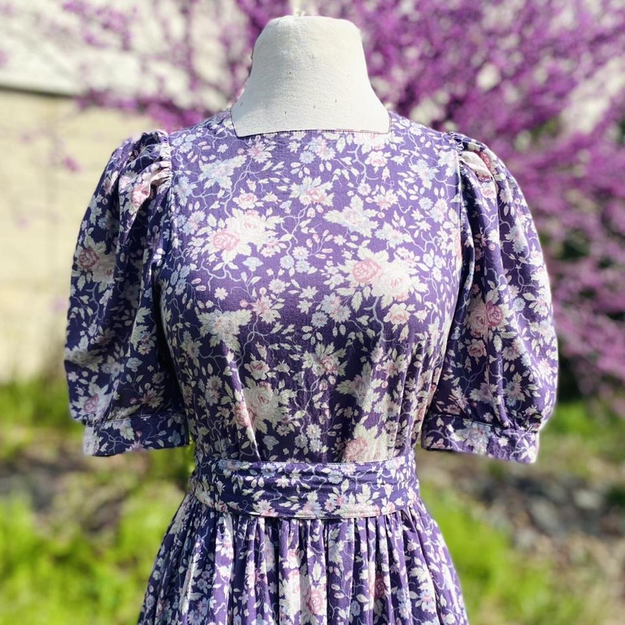 Vintage 1980s 80s Laura Ashley Purple Floral... - Depop