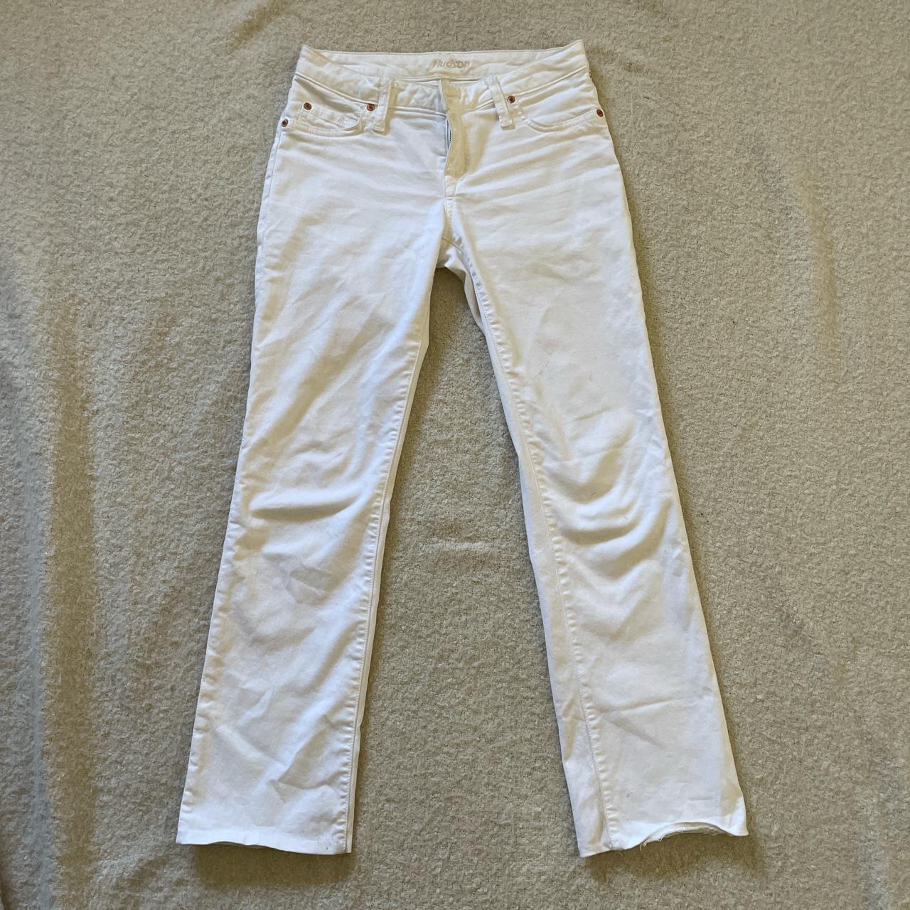 Thrifted low rise bootcut white jeans from Hudson.... - Depop