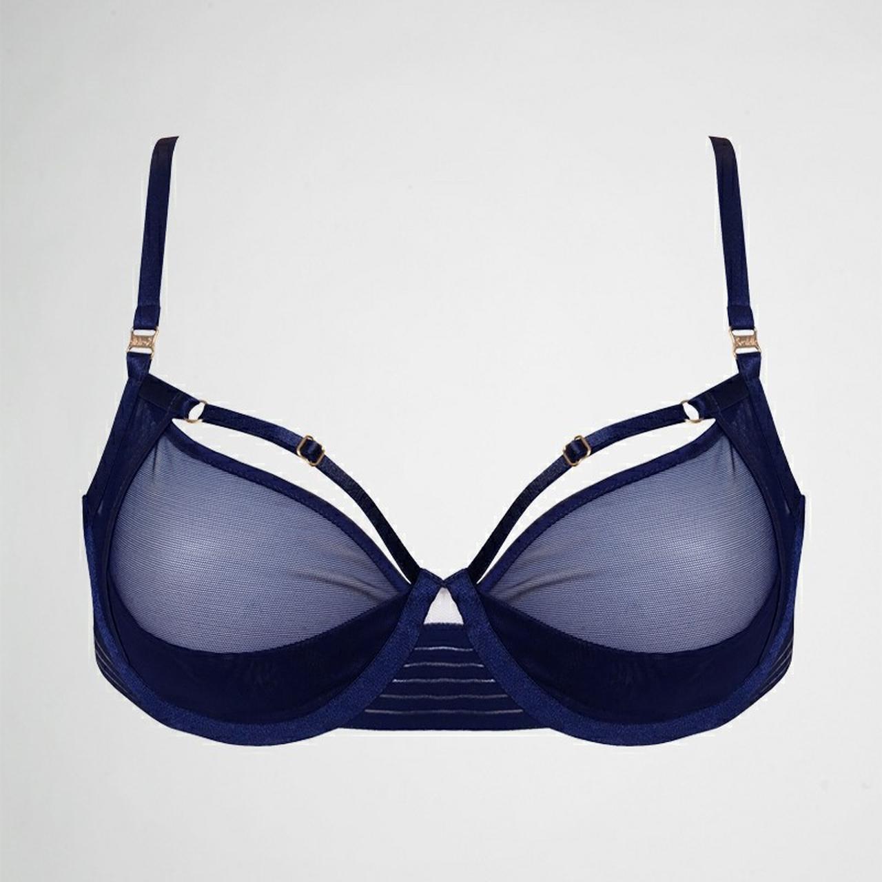 The Essentials Sheer Mesh Balconette Wire Bra Navy Blue – Bordelle