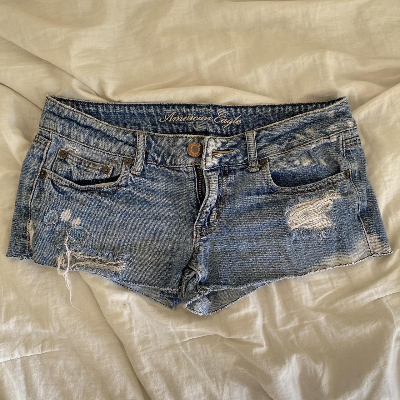 baby blue denim booty shorts from american eagle... - Depop