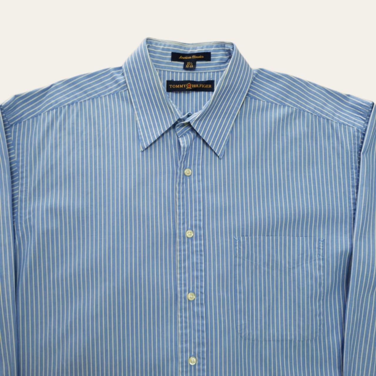 Tommy Hilfiger striped pocket shirt in light blue... - Depop