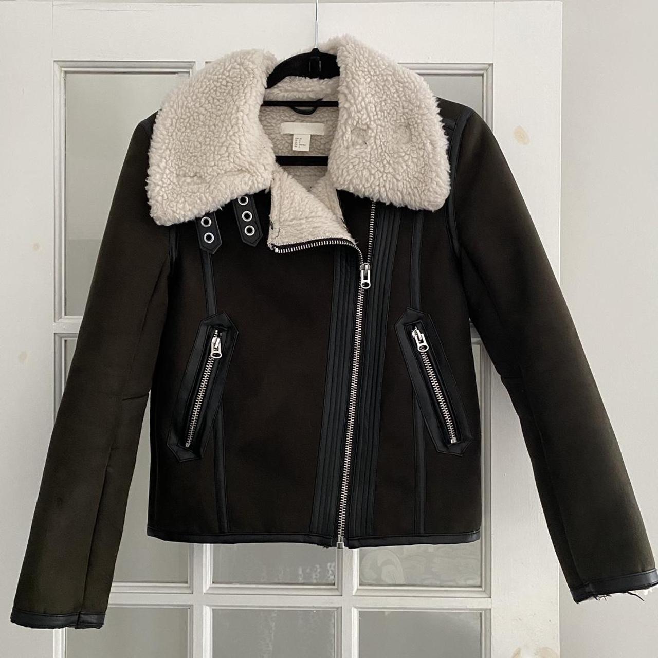 Suede biker jacket on sale with fur collar