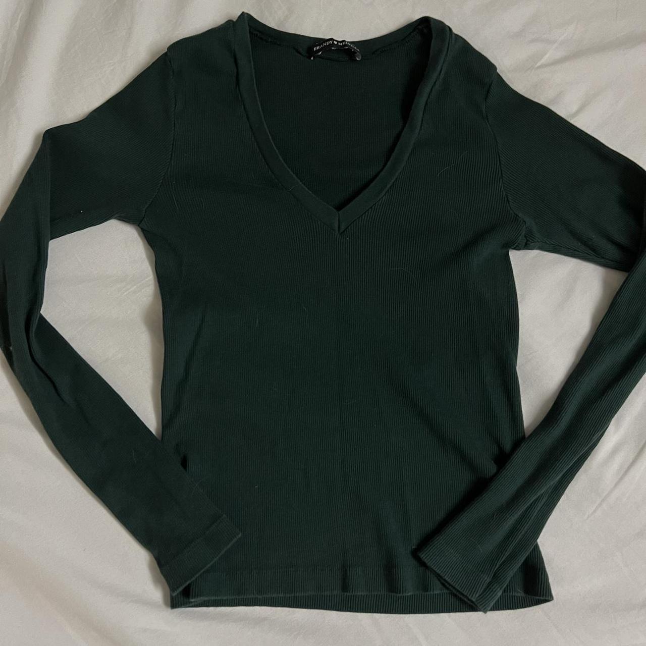 brandy melville green long sleeve v neck top no... Depop