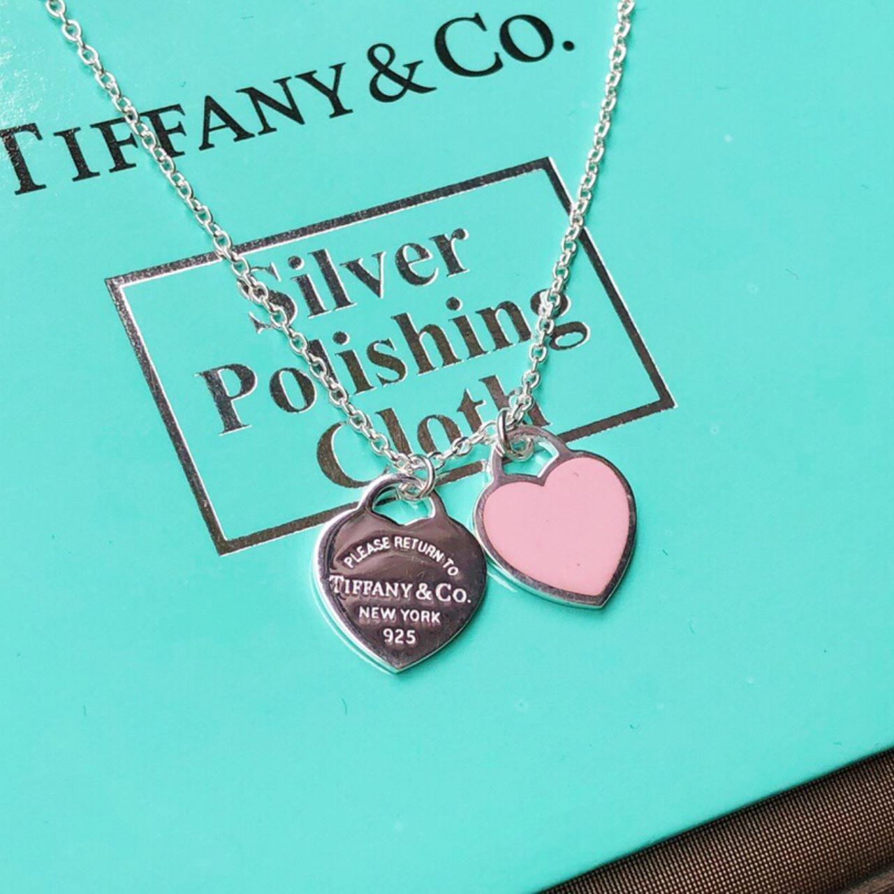 New Tiffany pink double heart necklace | Pink heart necklace, Double heart  necklace, Pink heart