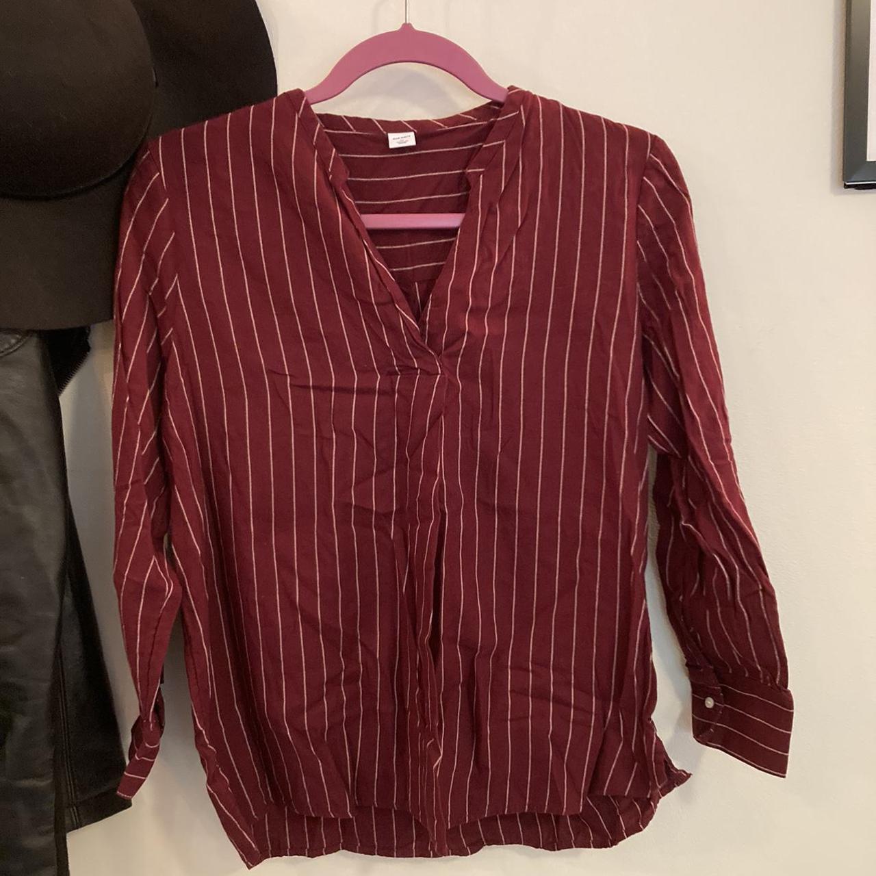 Striped maroon shirt Relaxed fit, with nice pleat... - Depop