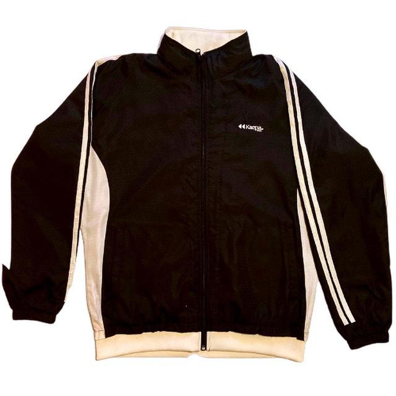 Vintage track jacket in black. Two signature white... - Depop