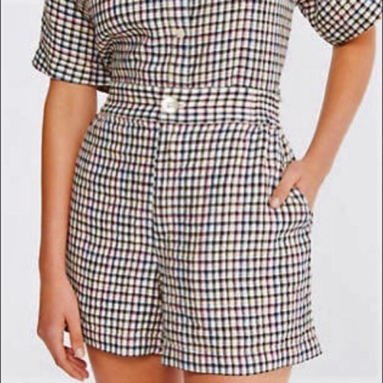 Lou Grey Shorts Plaid Pure Linen High Waist Depop