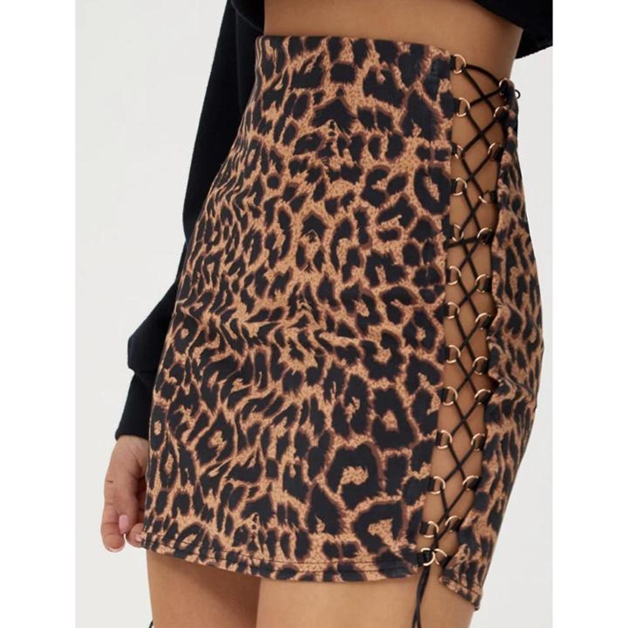 PrettyLittleThing leopard print lace up skirt Body. Depop