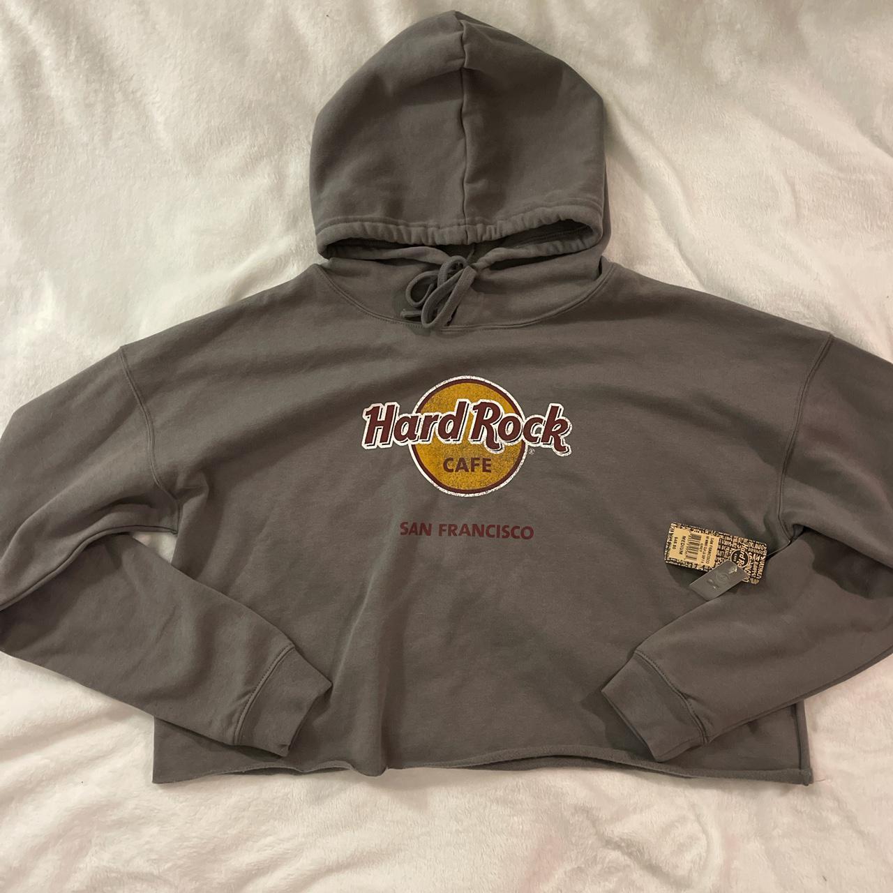 Hard Rock Cafe grey cropped hoodie Women s M Depop